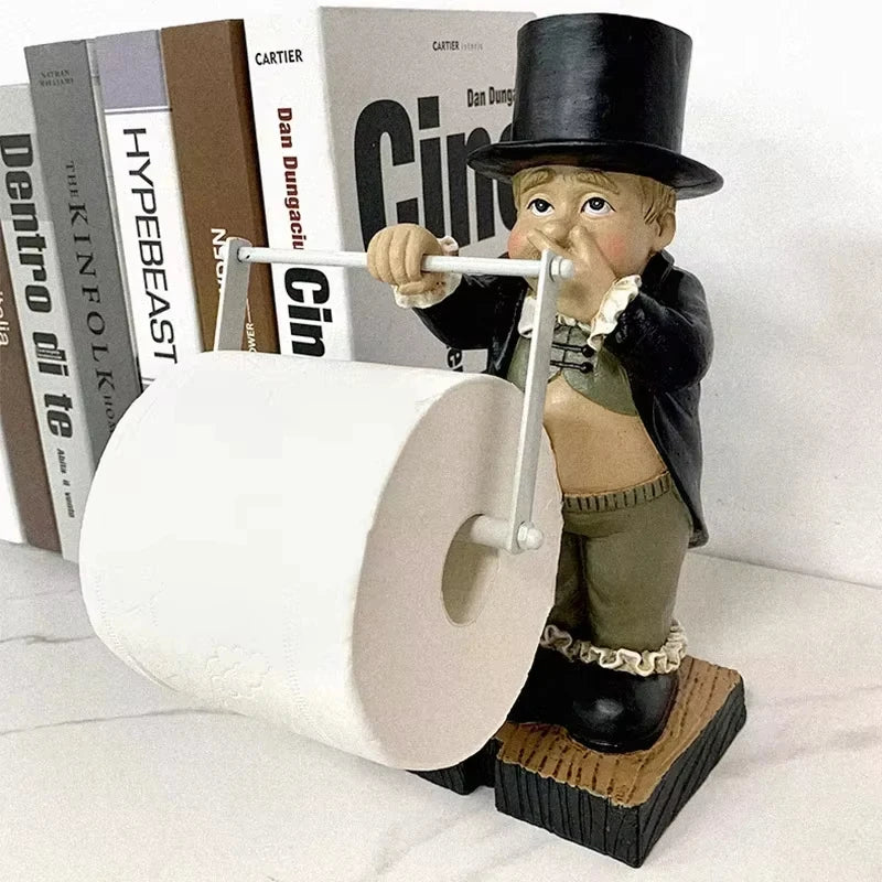 porte rouleau papier toilette figurine homme vintage humour décoratif base bois rouleau inclut ancien