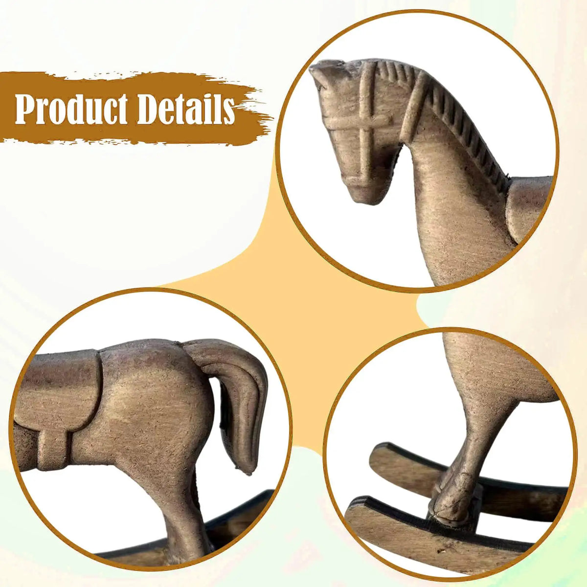 décoration cheval bascule bois vintage miniature bronze marron foncé aspect vieilli texture rugueuse figurine