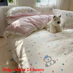 ensemble literie floral ours chien canard doux enfantin machine laver blanc rose bleuclair