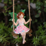 figurine fée rose ailes translucides balançoire bois miniature fantaisieextérieur jardincadeau fantaisiste volants ondulés