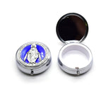 miroir compact argenté bleu doré violet rose religieux classique vierge marie texte