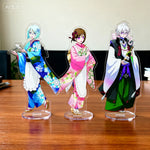 figurines anime acrylique bleu rose verte noire blanche motifs floraux base circulaire décoration collection