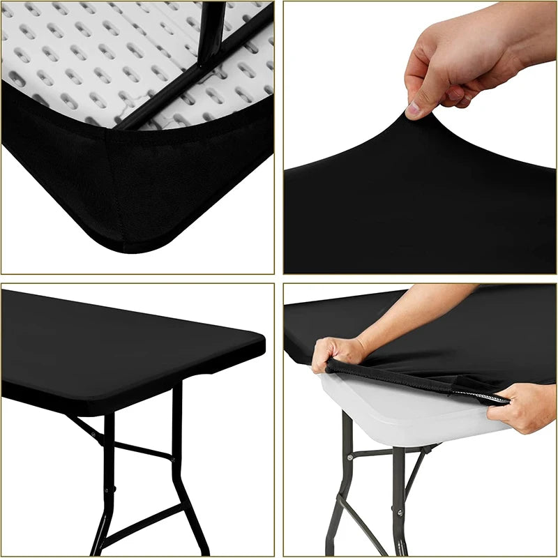 nappe rectangulaire élastique polyester coton imperméable halloween moderne table noire serviettes assiettes verres bougie