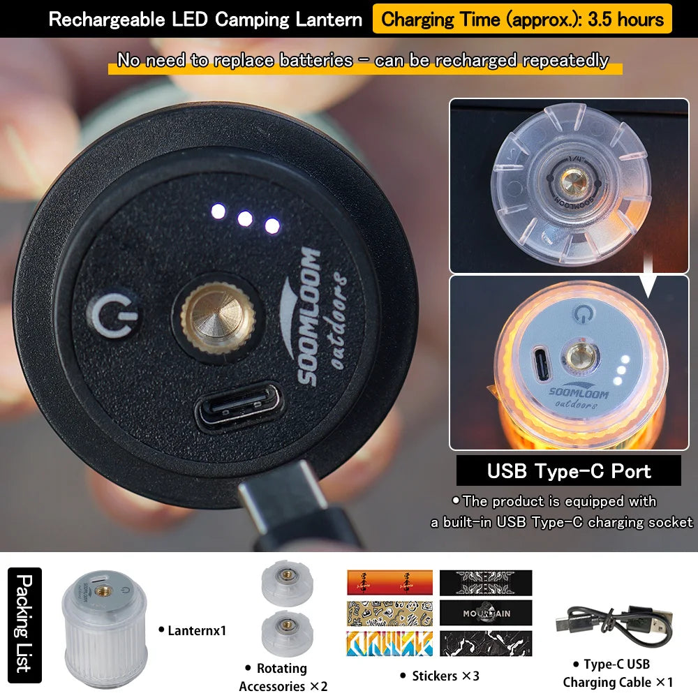 lanterne led rechargeable transparent moderne compact aimant intégrée mode camping randonnée autocollants câble usb