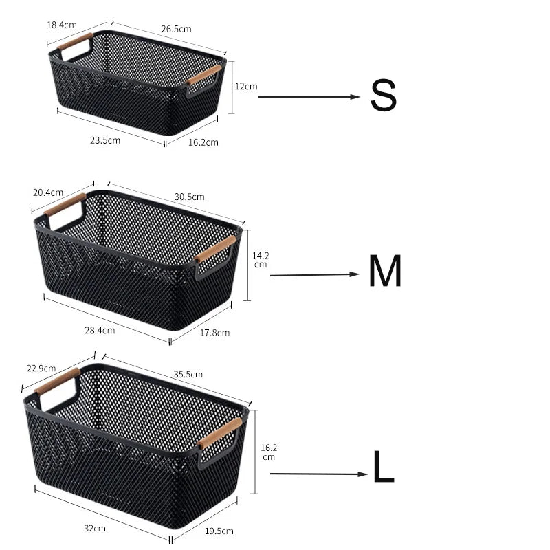 panier rangement maille fine plastique respectueux l'environnement blanc moderne poignées bois taille