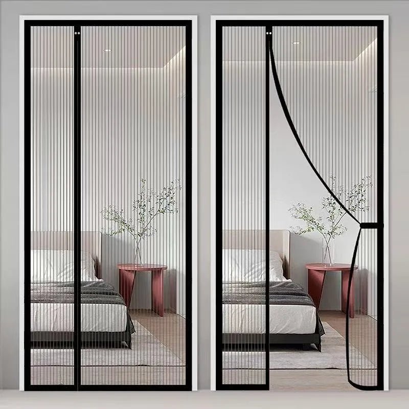 rideau moustiquaire porte noir gris maille fine velcro adhésif moderne fonctionnel