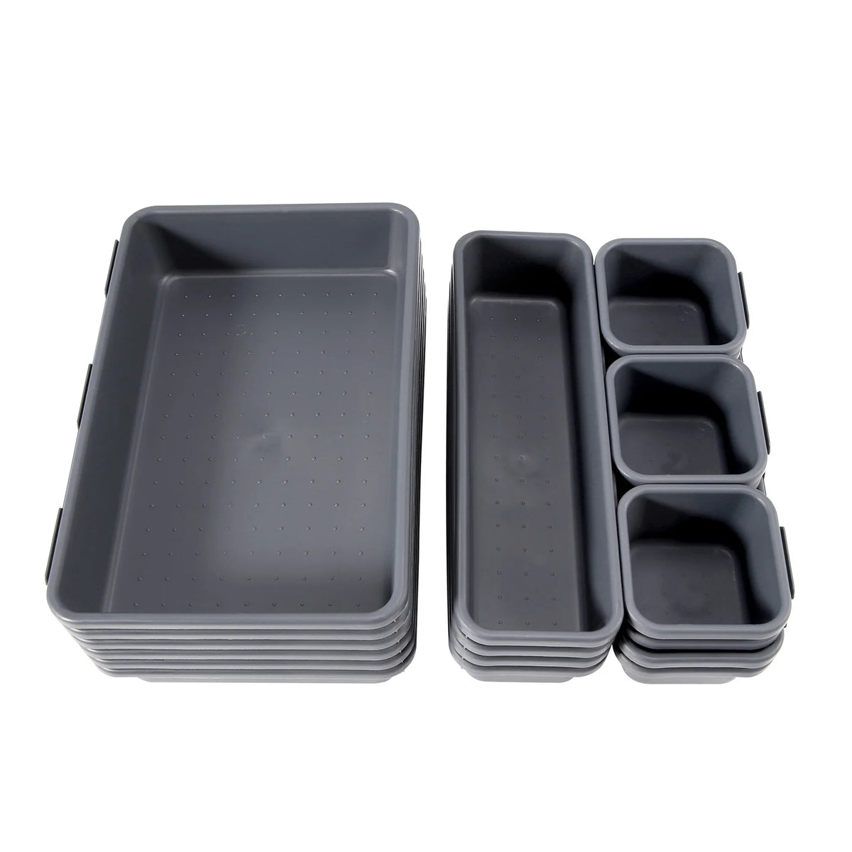 boîtes rangement gris texture moderne cuisine organisation ustensiles clippeurs couteaux fourchettes cuillères bouteilles tasses