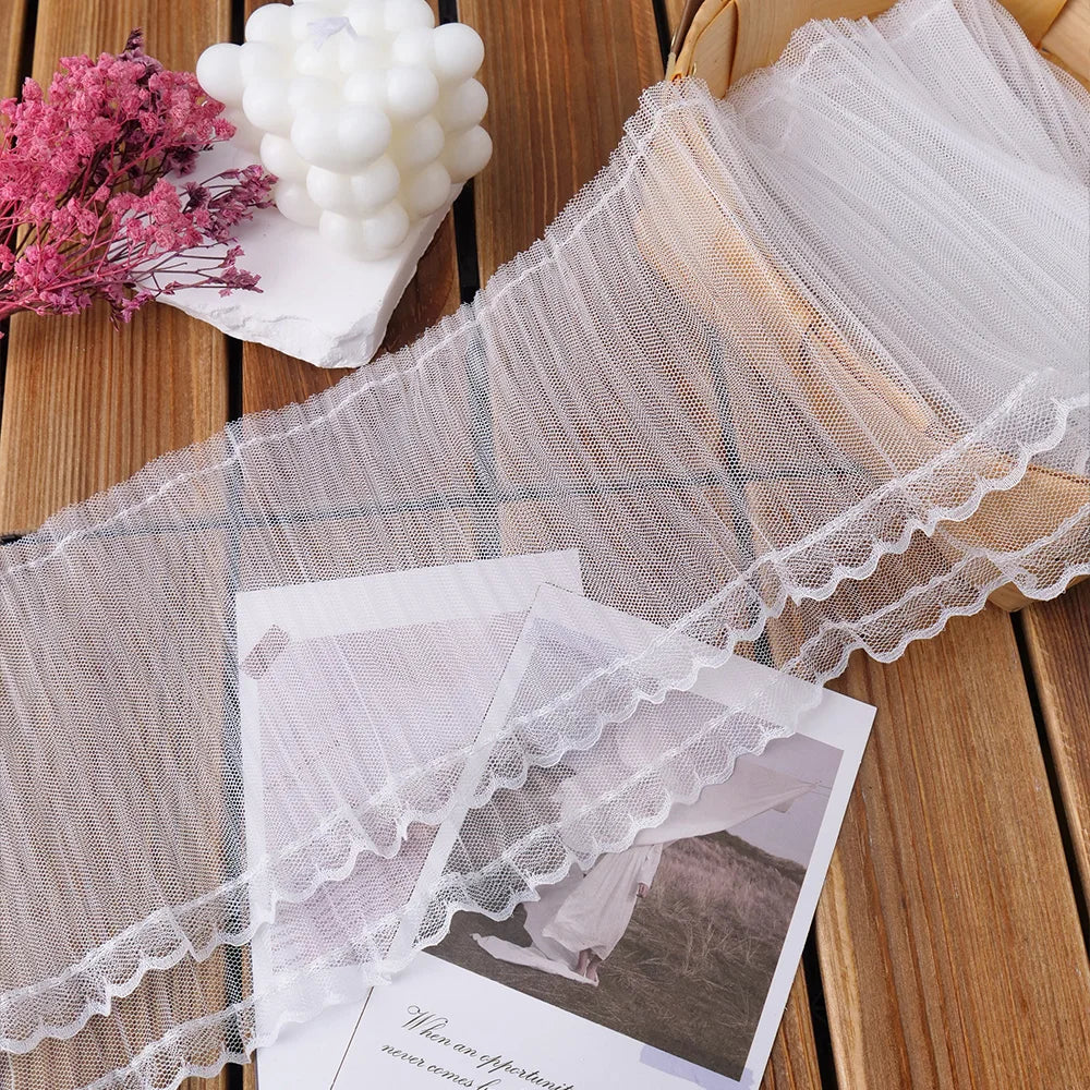 jupe plissée dentelle polyester blanc noir vintage romantique 16cm large
