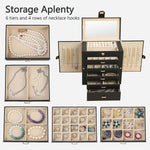 boîte bijoux moderne noir blanc poignées métalliques boucles doreilles bracelets colliers rangement couches multifonctionnelle