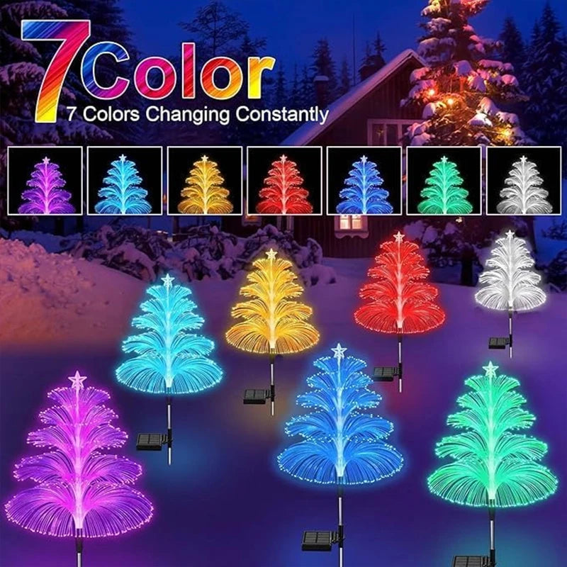 lumière arbre fibre optique solaire violet jaune rose blanc bleu vert contemporain minimalisteextérieur jardin