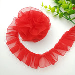 ruban plissé polyester nylon largeur 25mm dentelle organza écologique élastique soluble eau bleu rose