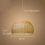 Suspension lumineuse rotin naturel moderne salon chambre rustique led pendentif chaîne métallique
