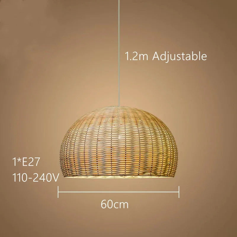 Suspension lumineuse rotin naturel moderne salon chambre rustique led pendentif chaîne métallique