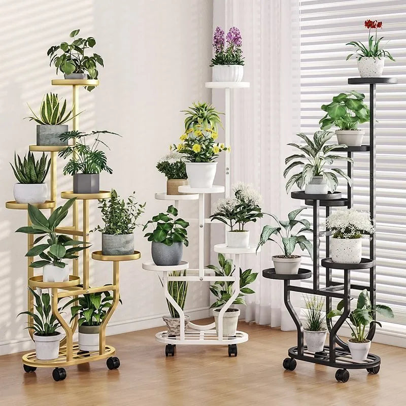 meuble fleurs or blanc moderne niveaux roulettes métal assemblageintérieur plante pots