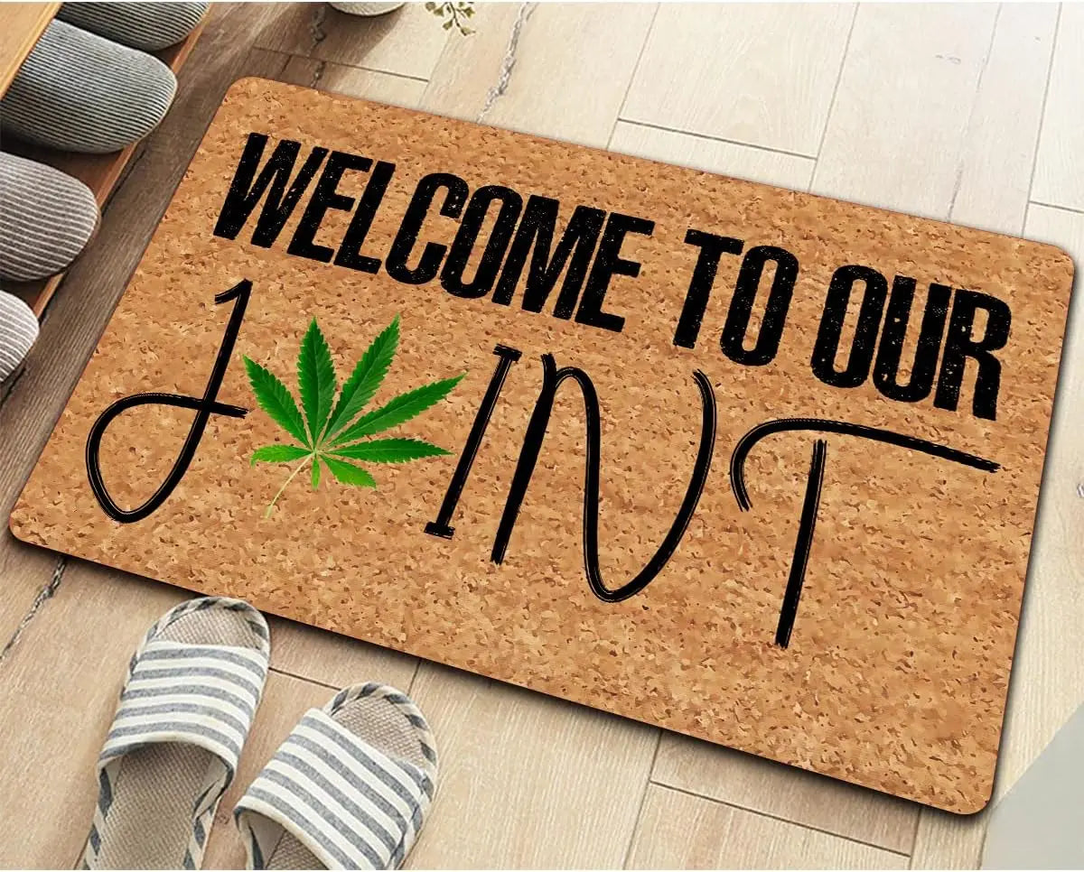 tapis d'entrée marron clair vert feuille cannabis antidérapant résistant intempéries moderne bienvenuextérieurintérieur