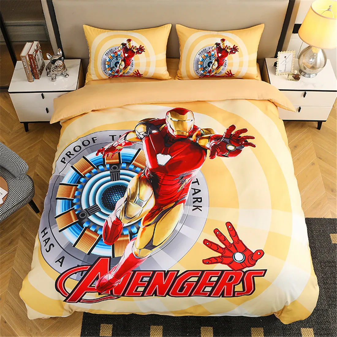 Détail de l'impression 3D Iron Man sur la housse de couette