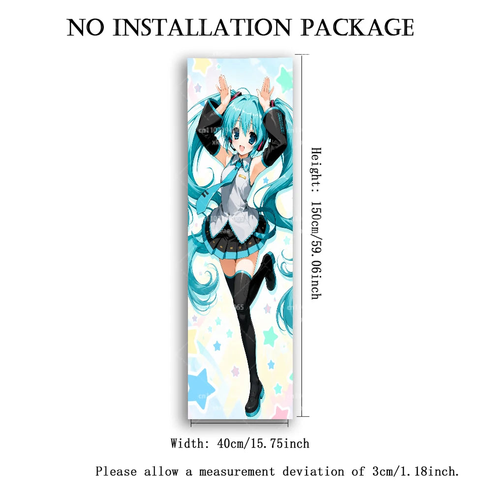 tapisserie anime miku étoiles bleues fond blanc chambre décoration mur verticale 40x150cm