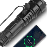 lampe torche rechargeable led noire modes zoom télescopique ipx4 étanche USB