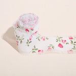 ruban décoratif classique fleurs feuilles franges blanc rose vert bleu marron adhésif 5mètres largeur4cm