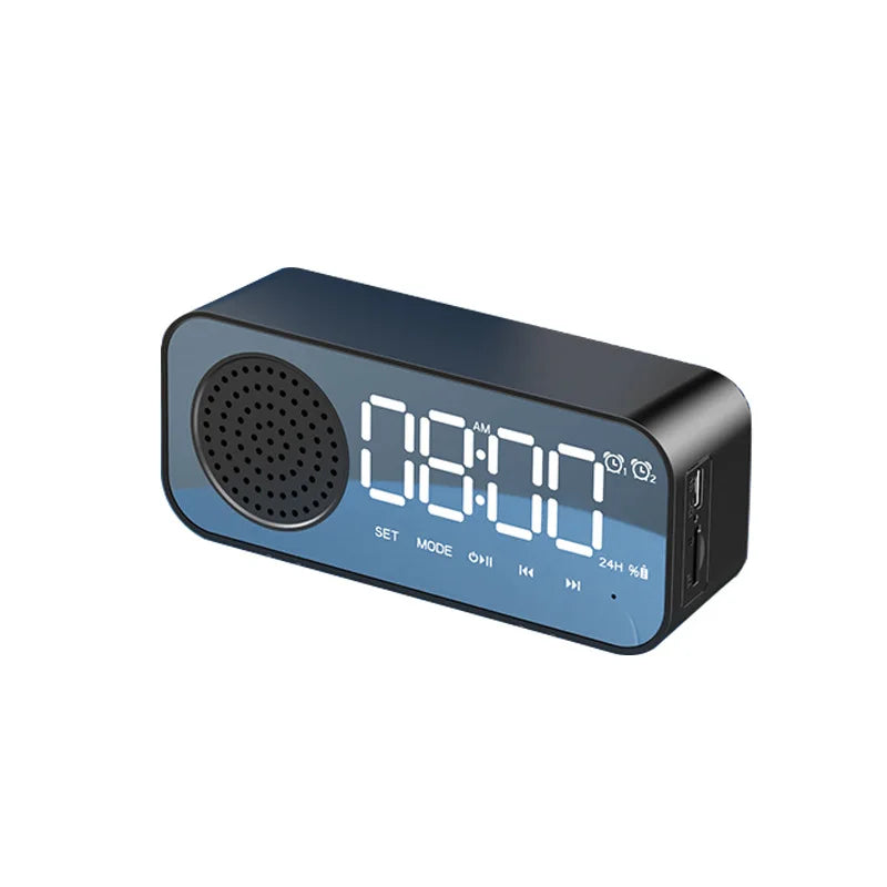 horloge réveil moderne haut parleur bluetooth affichage numérique calendrier blanc gris