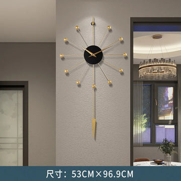 horloge murale moderne or noir structure radiale aiguille métal unique salon