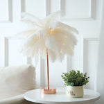 lampe arbre plumes guirlande led rose blanche dorée décoration bohème moderne chambre