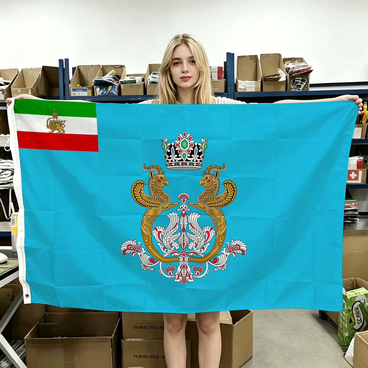 drapeau iran impérial historique décoration murale polyester couronne lion emblème ancien