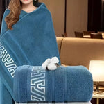 serviette bain coton texturée bleu marine gris rose motif graphique moderne absorption rapide lavage