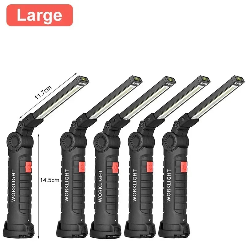 lampe torche rechargeable aimantée port usb type led camping noir.texture anti dérapante.mode faible haute