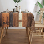 nappe table bois vieilli marron beige rustique vintage rectangle réutilisable polyester modernisée assiettes couverts