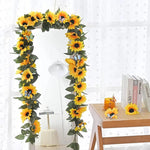 Guirlande fleurs tournesol feuilles vertes décoration extérieure mariage anniversaire baby shower festive naturelle