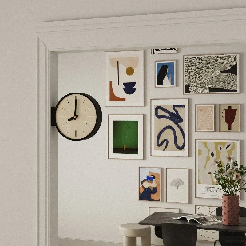 horloge murale double face noir blanc aiguille digitale minimaliste salon decoration