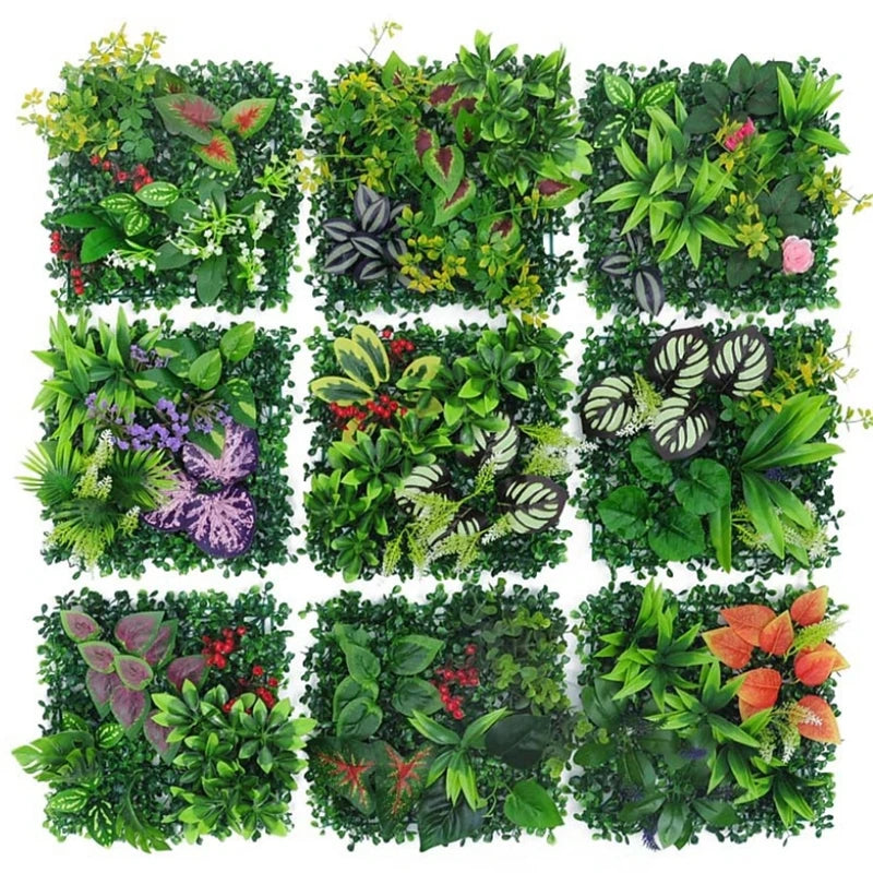 panneau mural plantes artificielles herbe verte fleurs blanches décoration jardin extérieur mur extérieur décoratif