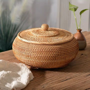 panier rond tressé bohème fibre végétale couvercle rangement marron clairintérieur naturel organisation salon cuisine