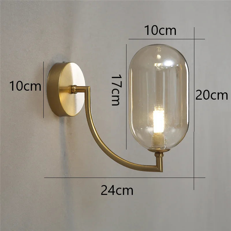 applique murale moderne verre transparent or ambre led minimaliste chambre salon