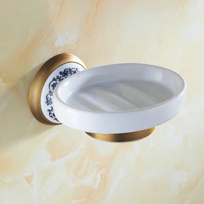 accessoires salle bain or motif floral classique porte serviettes brosse toilette porte sèche cheveux