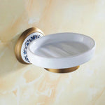 accessoires salle bain or motif floral classique porte serviettes brosse toilette porte sèche cheveux