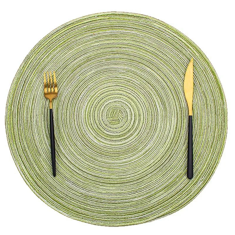 placemats tissés moderne spirale vert bleu beige gris opaques table