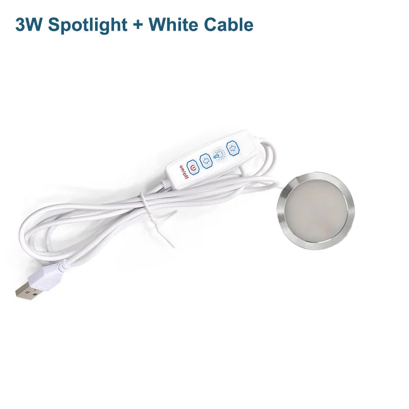 Spot lumineux LED moderne câble USB blanc noir ajustable luminosité 45mm 8mm