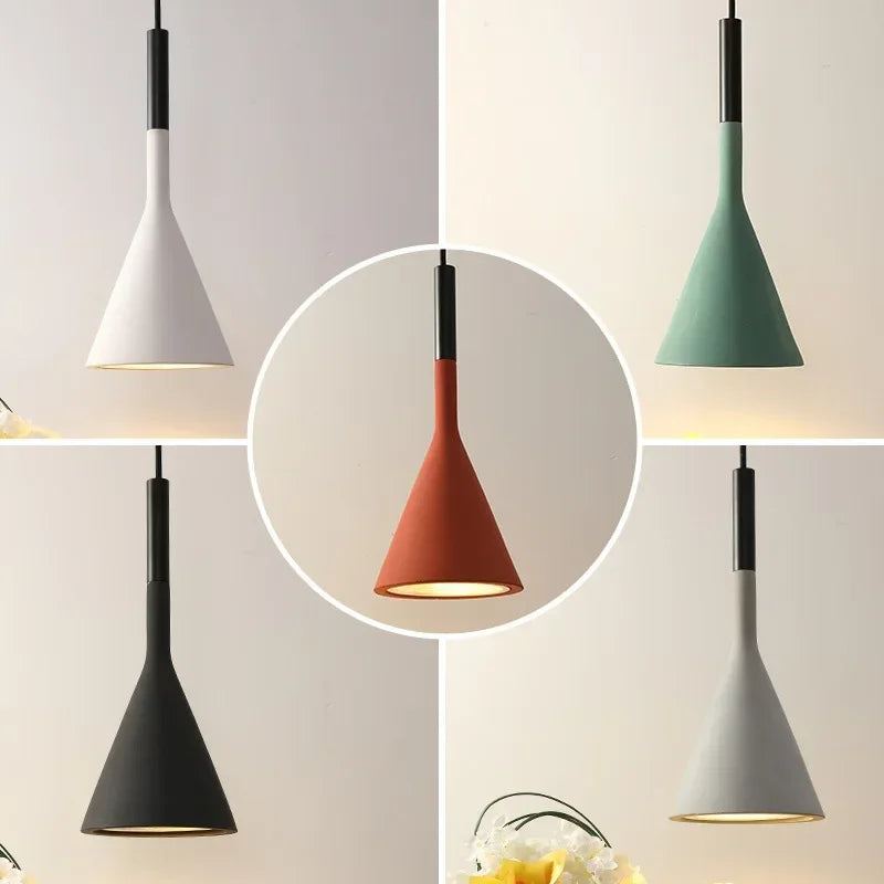 lustre led couleur rose blanc noir moderne minimaliste conique inversé opale chambre cuisine