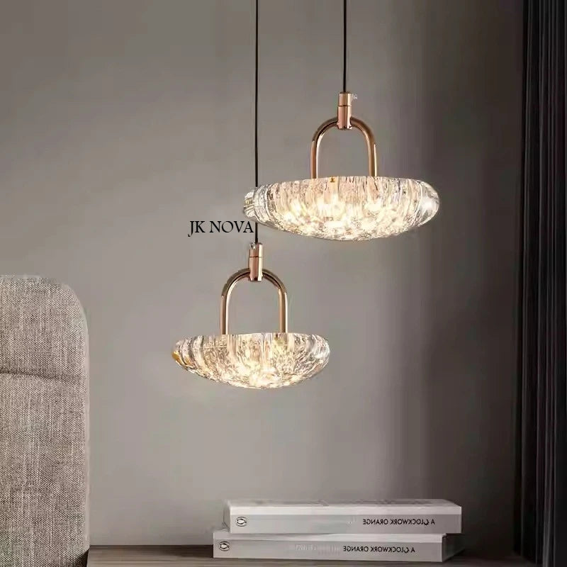 Lampe de chevet suspendue design moderne noir avec abat-jour cristal de glace