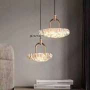 Lampe de chevet suspendue design moderne avec abat-jour cristal de glace - Noir, Bleu ou Brun