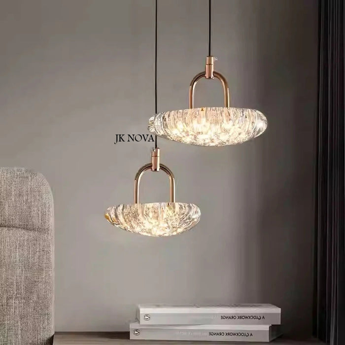 Lampe de chevet suspendue design moderne noir avec abat-jour cristal de glace