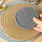tapis table tissé motifs concentriques beige marron gris clair rustique opaques 11cm 18cm 24cm