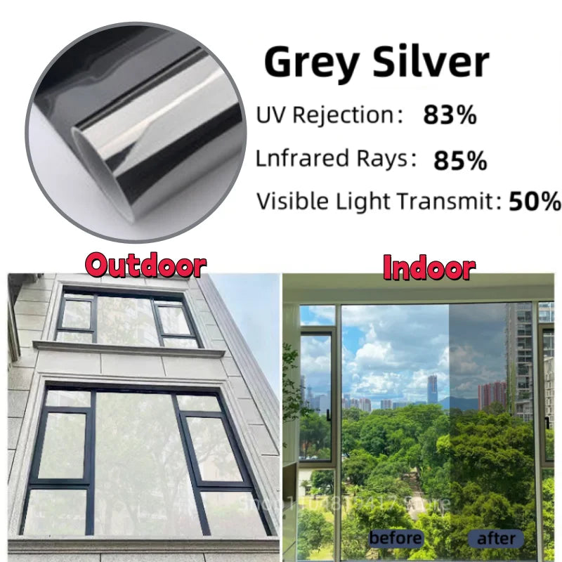 Films fenêtre adhésifs opaques gris moderne protection solaire isolation thermique 30x100cm 60x300cm