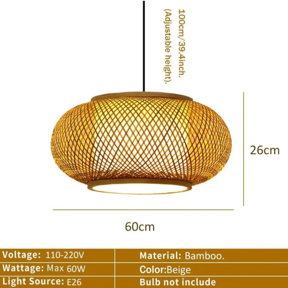 suspension lumineuse moderne bambou naturel 40cm 50cm 60cm beige opacité tissée rustique