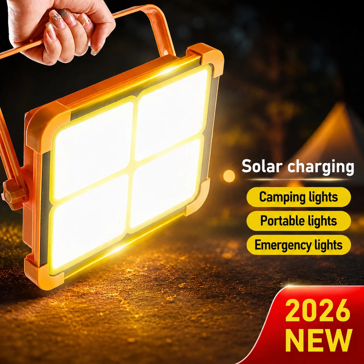 lampe solaire portative orange moderne poignée amovible panneau solaire interrupteur tactile charge USB