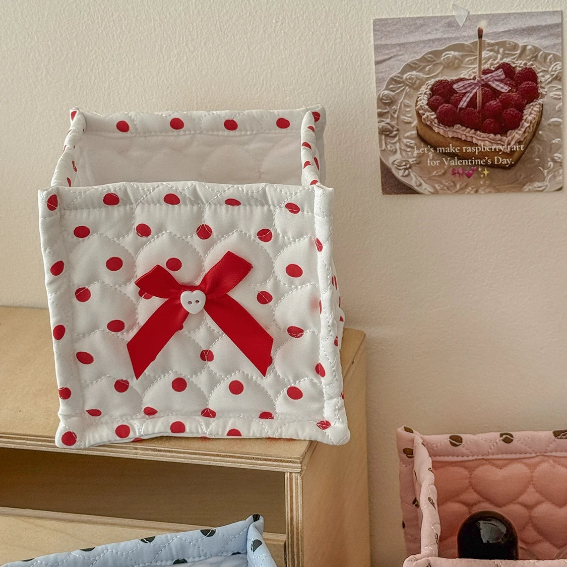 boîtes rangement coton pliables rose blanc noir pois texturées