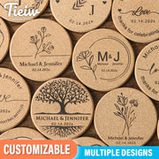 coasters liège naturel texture gravée rustique mariage table événements lettres végétaux