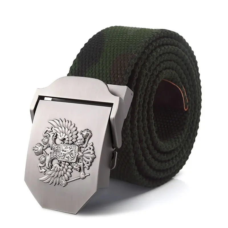 ceinture homme toile métal camouflage noir double aigle militaire décontracté opacité